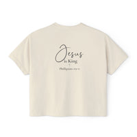 Load image into Gallery viewer, Jesus Is King Boxy Tee — Christian Faith Graphic Women's Cropped T‑Shirt