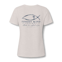 Load image into Gallery viewer, Women’s V-Neck Christian Fish Tee — Relaxed Heather CVC Casual T-Shirt