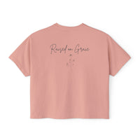 Load image into Gallery viewer, Raised on Grace Women's Boxy Tee – Minimal Faith Graphic Cropped T‑Shirt