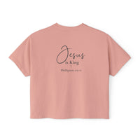 Load image into Gallery viewer, Jesus Is King Boxy Tee — Christian Faith Graphic Women's Cropped T‑Shirt