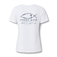 Load image into Gallery viewer, Women’s V-Neck Christian Fish Tee — Relaxed Heather CVC Casual T-Shirt