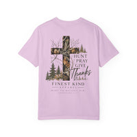 Load image into Gallery viewer, Hunt Pray Give Thanks T-Shirt — Camouflage Cross Faith Tee