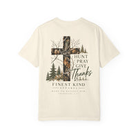 Load image into Gallery viewer, Hunt Pray Give Thanks T-Shirt — Camouflage Cross Faith Tee