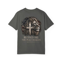 Load image into Gallery viewer, Christian Lion T-Shirt — "Blessed Are the Peacemakers" Graphic Tee