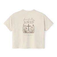 Load image into Gallery viewer, Fearfully Loved Boxy Tee — Women's Christian Cross Floral T-Shirt
