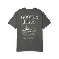 Load image into Gallery viewer, Hooked on Jesus T-Shirt — Fishing Faith Graphic Tee (Psalm 95:5)