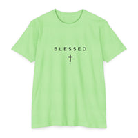 Load image into Gallery viewer, Blessed Cross T-Shirt — Minimal Christian Faith Tee - Black ink