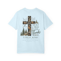 Load image into Gallery viewer, Hunt Pray Give Thanks T-Shirt — Camouflage Cross Faith Tee