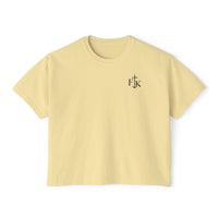 Load image into Gallery viewer, Fearfully Loved Boxy Tee — Women's Christian Cross Floral T-Shirt