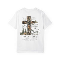 Load image into Gallery viewer, Hunt Pray Give Thanks T-Shirt — Camouflage Cross Faith Tee