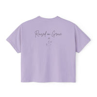 Load image into Gallery viewer, Raised on Grace Women's Boxy Tee – Minimal Faith Graphic Cropped T‑Shirt