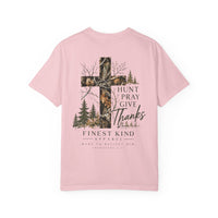 Load image into Gallery viewer, Hunt Pray Give Thanks T-Shirt — Camouflage Cross Faith Tee