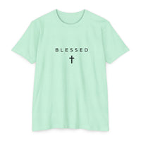 Load image into Gallery viewer, Blessed Cross T-Shirt — Minimal Christian Faith Tee - Black ink