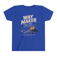 Load image into Gallery viewer, Way Maker Lighthouse Youth Tee | Christian Faith Surf Ocean Graphic