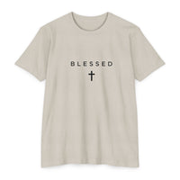 Load image into Gallery viewer, Blessed Cross T-Shirt — Minimal Christian Faith Tee - Black ink