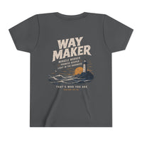Load image into Gallery viewer, Way Maker Lighthouse Youth Tee | Christian Faith Surf Ocean Graphic