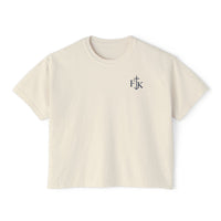 Load image into Gallery viewer, Fearfully Loved Boxy Tee — Women's Christian Cross Floral T-Shirt