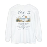 Load image into Gallery viewer, Psalm 23 Long Sleeve Tee — Coastal Scripture Beach Design