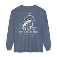 Load image into Gallery viewer, Fishers of Men Christian fishing long sleeve shirt with marlin design