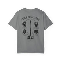 Load image into Gallery viewer, Armor of Salvation T-Shirt — Christian Faith Graphic Tee (Back Illustration, FJK Cross)