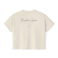 Load image into Gallery viewer, Raised on Grace Women's Boxy Tee – Minimal Faith Graphic Cropped T‑Shirt