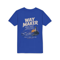Load image into Gallery viewer, Way Maker Lighthouse Youth Tee | Christian Faith Surf Ocean Graphic