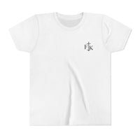 Load image into Gallery viewer, Strong &amp; Courageous Youth Tee — Lion Graphic Christian Faith Shirt