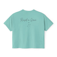 Load image into Gallery viewer, Raised on Grace Women's Boxy Tee – Minimal Faith Graphic Cropped T‑Shirt