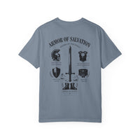 Load image into Gallery viewer, Armor of Salvation T-Shirt — Christian Faith Graphic Tee (Back Illustration, FJK Cross)