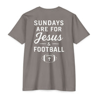 Load image into Gallery viewer, Sundays Are for Jesus &amp; Football T-Shirt - white ink