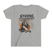 Load image into Gallery viewer, Strong &amp; Courageous Youth Tee — Lion Graphic Christian Faith Shirt
