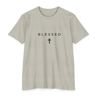 Load image into Gallery viewer, Blessed Cross T-Shirt — Minimal Christian Faith Tee - Black ink