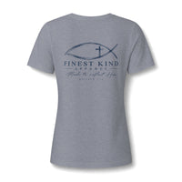 Load image into Gallery viewer, Women’s V-Neck Christian Fish Tee — Relaxed Heather CVC Casual T-Shirt