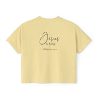 Load image into Gallery viewer, Jesus Is King Boxy Tee — Christian Faith Graphic Women's Cropped T‑Shirt