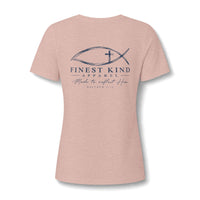 Load image into Gallery viewer, Women’s V-Neck Christian Fish Tee — Relaxed Heather CVC Casual T-Shirt
